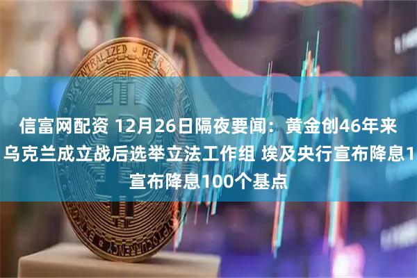 信富网配资 12月26日隔夜要闻：黄金创46年来最佳涨幅 乌克兰成立战后选举立法工作组 埃及央行宣布降息100个基点